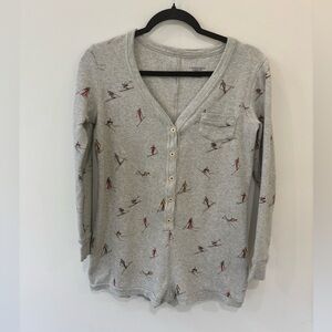 Lands End Ski Print Waffle Thermal Pajama Onesie Romper